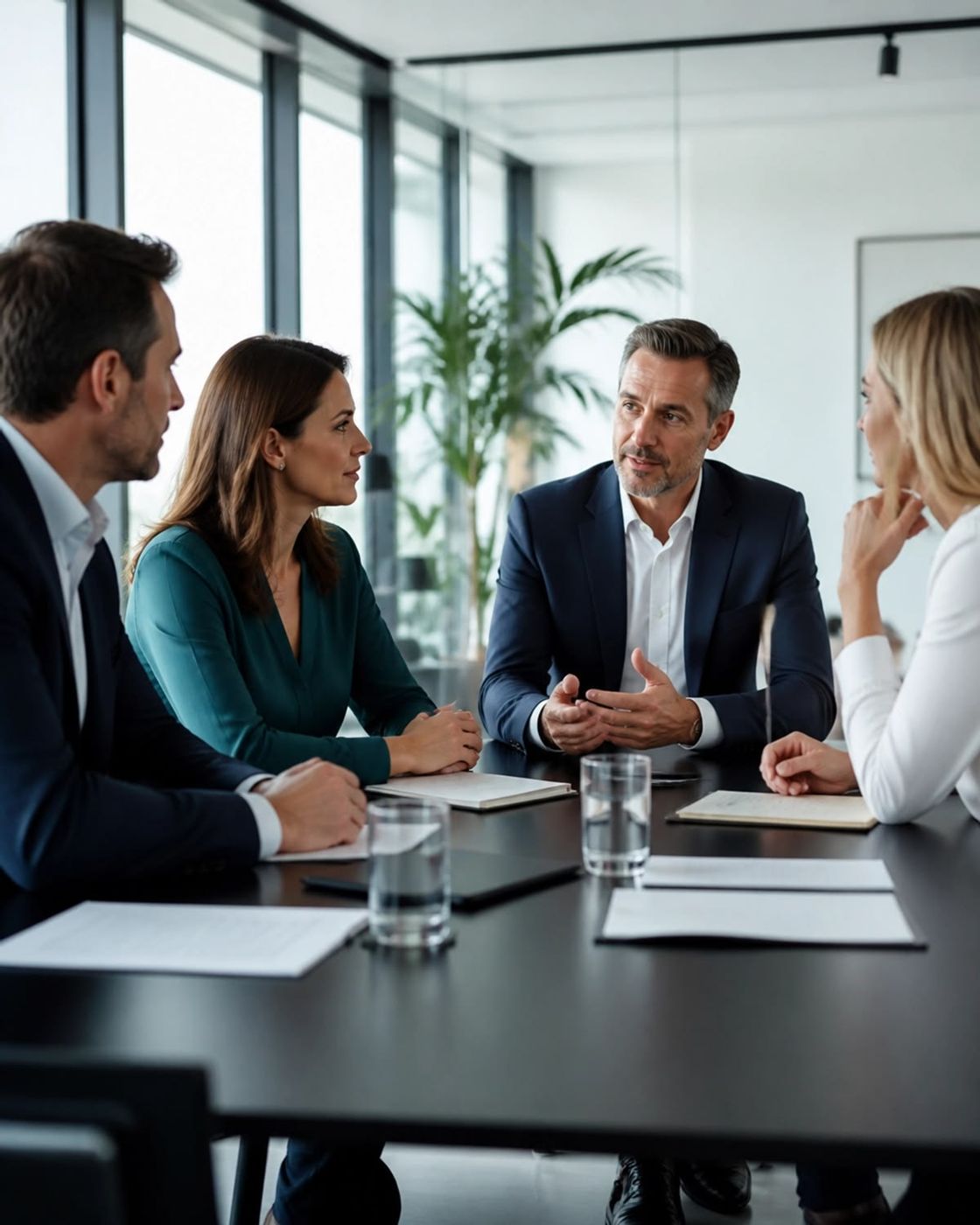Executivos em reunião de alinhamento, representando a busca de lideranças pelo Executive Search